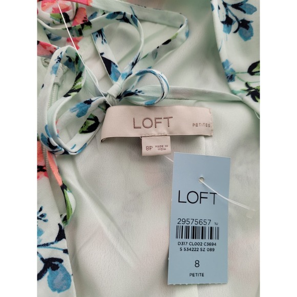 Loft Floral Tie Back Bell Sleeve Dress Size 8P - Picture 4 of 14